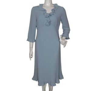 EVAN PICONE Midi Dress, 8, Powder Blue, Ruffle Trim, 3/4 sleeve, Side zip